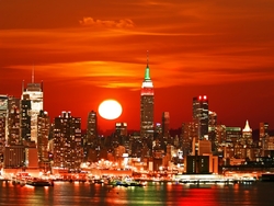 Özverler - Kızıl Gökyüzünde New York Kanvas Tablo