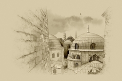 Kubbeler Ardında Ayasofya Kanvas Tablo - Thumbnail