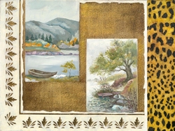 Özverler - Leopar Detaylı Dağ ve Ağaç Resimleri Kabartmalı Tablo