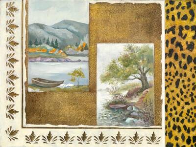 Leopar Detaylı Dağ ve Ağaç Resimleri Kabartmalı Tablo