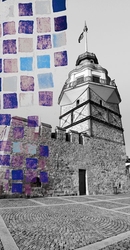 Özverler - Mavi desende Kız Kulesi Kanvas Tablo