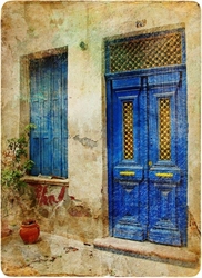 Özverler - Mavi Kapılı Ev Kanvas Tablo -4