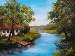 Özverler - Mavi Nehir ve Ev Yağlıboya