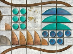 Özverler - Mavi-Turuncu Detaylı Soyut Kabartmalı Tablo