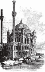 Mecidiye Camii Karakalem Kanvas Tablo - Thumbnail