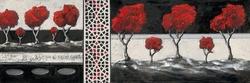 Özverler - Modern Detaylı Kırmızı Ağaçlar Kabartmalı Tablo