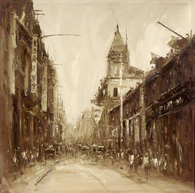 Nostaljik Sokak Yağlıboya 2 Kabartma Tablo