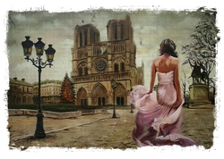 Özverler - Notre Dame Önünde Bir Kadın Kanvas Tablo