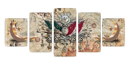 Osmanlı ve Harita Beş Parçalı Kanvas Tablo - Thumbnail