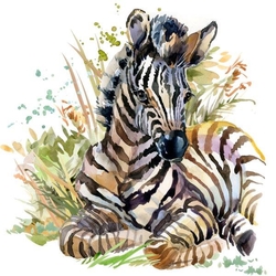 Özverler - Otlar İçinde Zebra Kanvas Tablo