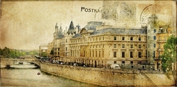 Paris Kartpostal Eskitme Kanvas Tablo - Thumbnail