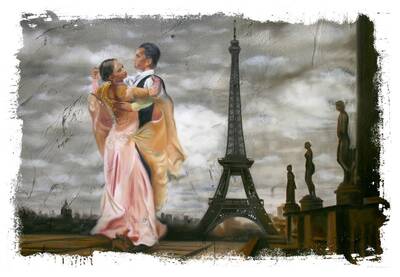Paris'te Dans Eden Çift Kanvas Tablo