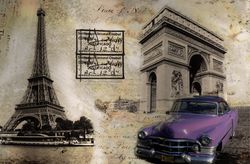 Özverler - Paris'te Mor Nostaljik Araba Kabartmalı Tablo