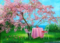 Özverler - Pembe Ağaç Altında Sofra Yağlıboya