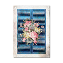 Özverler - Pembe Çiçekli Pencere Ahşap Tablo