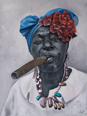 Puro İçen Afrikalı Kadın Kabartmalı Tablo