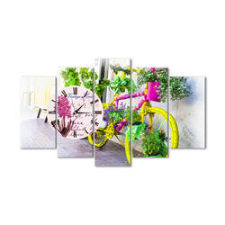 Renkli Bisiklet Beş Parçalı Saat Kanvas Tablo