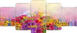Renkli Çiçekler Beş Parçalı Kanvas Tablo