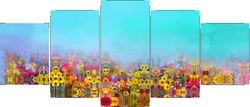 Renkli Çiçekler Beş Parçalı Kanvas Tablo - Thumbnail