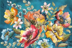 Özverler - Renkli Çiçekler Yağlıboya Dokulu Tablo