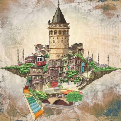 Renkli İstanbul Çizim Kanvas Tablo