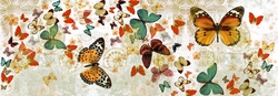 Renkli Kelebekler Beş Parçalı Saat Kanvas Tablo - Thumbnail