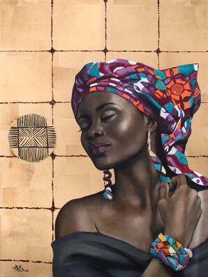 Renkli Sarıklı Afrikalı Kadın 3 Kabartmalı Tablo