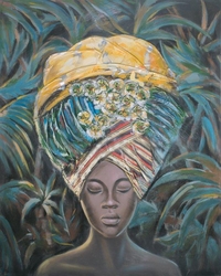 Özverler - Renkli Sarıklı Afrikalı Kadın Kabartmalı Tablo