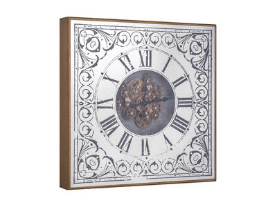 Roman Rakamlı Gold Çarklı Kare Saat 80x80cm