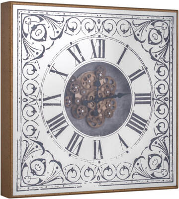 Roman Rakamlı Gold Çarklı Kare Saat 80x80cm