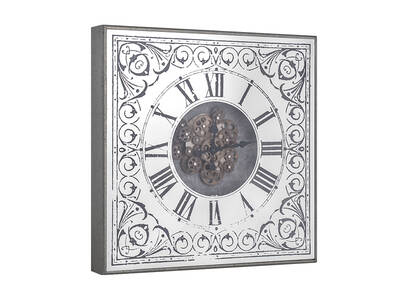 Roman Rakamlı Gümüş Çarklı Kare Saat 80x80cm