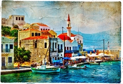 Özverler - Sahil Kasabası Kartpostal Kanvas Tablo