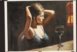 Özverler - Şarap İçen Kadın Kanvas Tablo