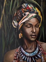 Özverler - Sazlar Önünde Afrikalı Kadın Kabartmalı Tablo