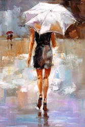 Özverler - Şemsiyeli Kadın Kanvas Tablo