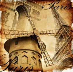 Sepya Kartpostal Paris Kanvas Tablo - Thumbnail