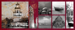 Siyah Beyaz İstanbul'un Simgeleri Kanvas Tablo - Thumbnail
