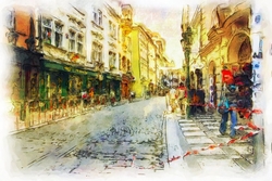 Sokak ve İnsanlar Kanvas Tablo - Thumbnail