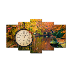 Sonbahar Beş Parçalı Saat Kanvas Tablo - Thumbnail