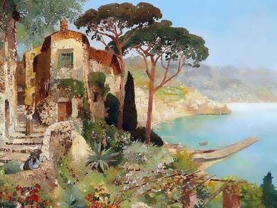 Taş Bina ve Deniz Kabartmalı Tablo