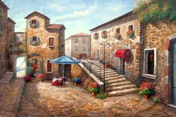 Taş Binalar ve Deniz Kabartmalı Tablo - Thumbnail
