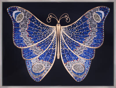 Taşlı Mavi Kelebek Tablo 80x120cm