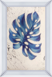 İşlemeli Mavi Yaprak Tablo 40x60cm - Thumbnail