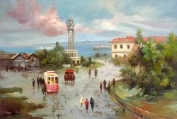 Özverler - Tramvay, Fayton ve İnsanlar Kabartmalı Tablo