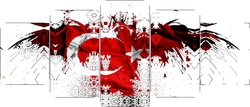 Türk Bayrağı Beş Parçalı Kanvas Tablo - Thumbnail