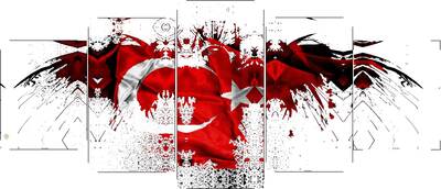 Türk Bayrağı Beş Parçalı Kanvas Tablo