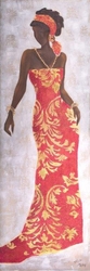 Özverler - Turuncu Elbiseli Afrikalı Kadın 2 Kabartmalı Tablo