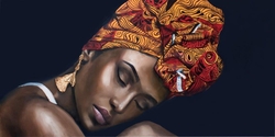 Özverler - Turuncu Etnik Sarıklı Afrikalı Kadın Kabartmalı Tablo