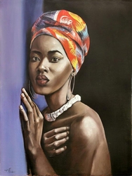 Özverler - Turuncu Sarıklı Afrikalı Kadın 2 Kabartmalı Tablo