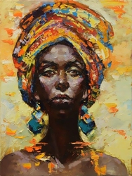 Özverler - Turuncu Sarıklı Afrikalı Kadın Kabartmalı Tablo